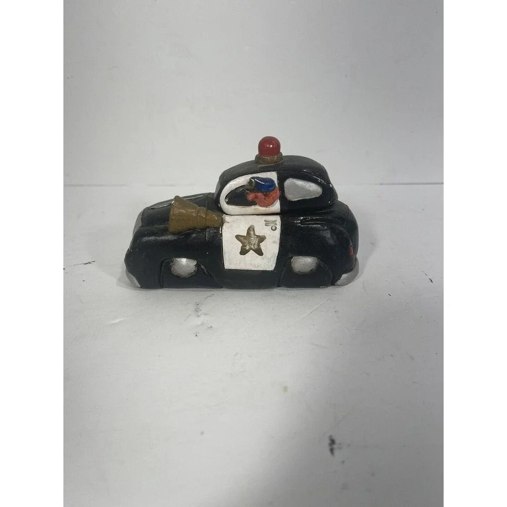 Vintage City Police Car Ceramic Ashtray Figurine Black Car Paperweight Top Opens